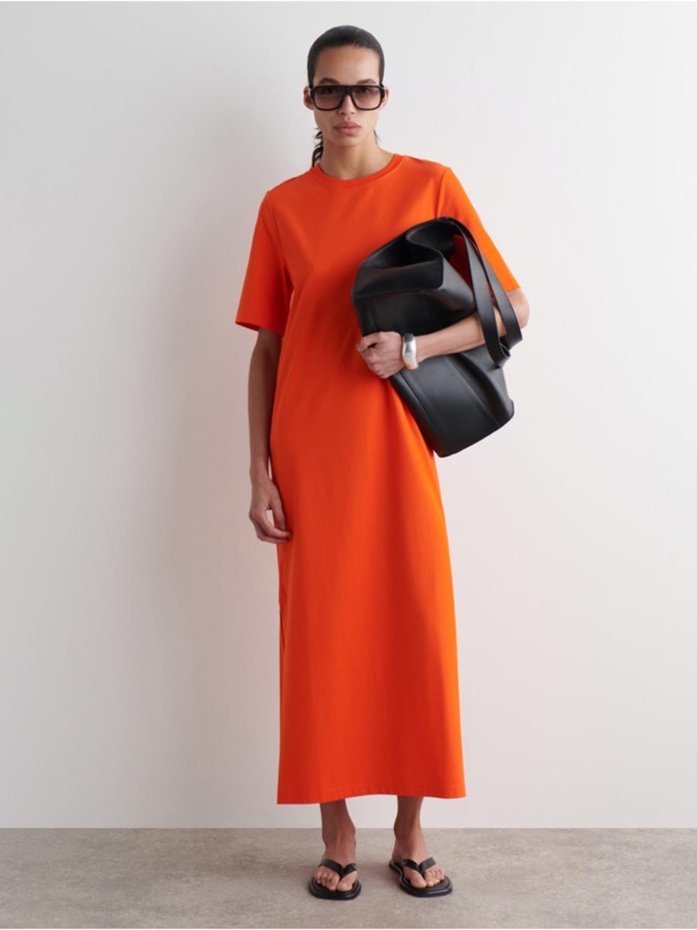 COS Orange Cotton Midi T-Shirt Dress – XS